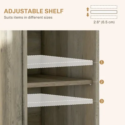 Kitchen Storage Cabinet, Sideboard Floor Cupboard with Solid Wood Top, Adjustable Shelf, and 3 Drawers, Distressed Gray