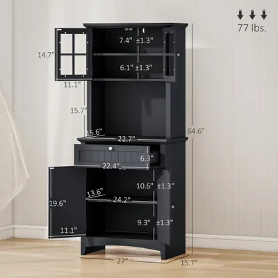 Elegant Buffet with Hutch, Kitchen Pantry Storage Cabinet with Framed Glass Door Drawer and Microwave Space, Black
