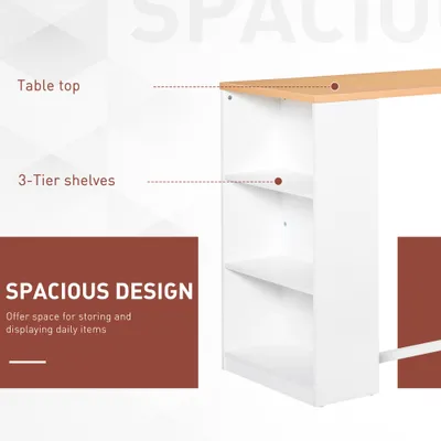 Modern Bar Table Counter Height Dining Table with 3 Storage Shelves for Kitchen, Dining Room, Living Room, White
