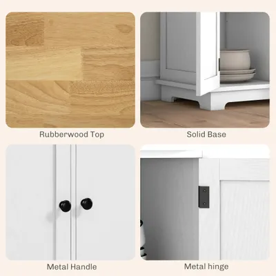 Kitchen Storage Cabinet, Sideboard Floor Cupboard with Solid Wood Top, Adjustable Shelf, and 3 Drawers, White