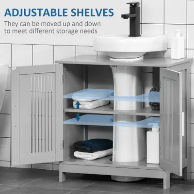 Under Sink Pedestal Storage Bathroom Cabinet, Gray
