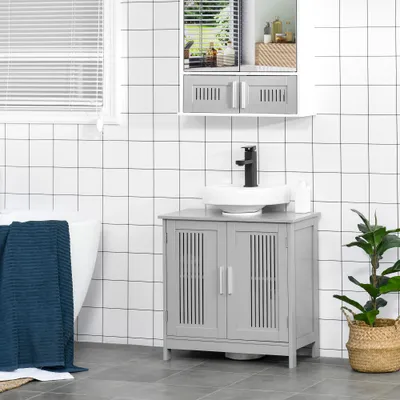 Under Sink Pedestal Storage Bathroom Cabinet, Gray