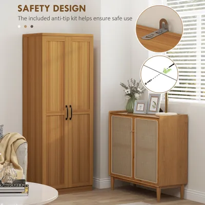 63" 2-Door Kitchen Pantry, Freestanding Cabinet with 2 Adjustable Shelves for Dining Room, Cinnamon Teak Wood Grain