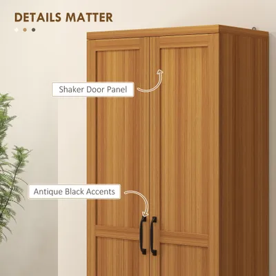 63" 2-Door Kitchen Pantry, Freestanding Cabinet with 2 Adjustable Shelves for Dining Room, Cinnamon Teak Wood Grain
