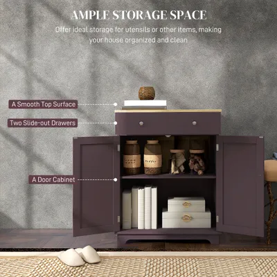 Kitchen Storage Cabinet, Sideboard Floor Cupboard with Solid Wood Top, Adjustable Shelf, and 2 Drawers, Coffee