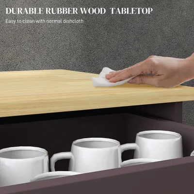 Kitchen Storage Cabinet, Sideboard Floor Cupboard with Solid Wood Top, Adjustable Shelf, and 2 Drawers, Coffee