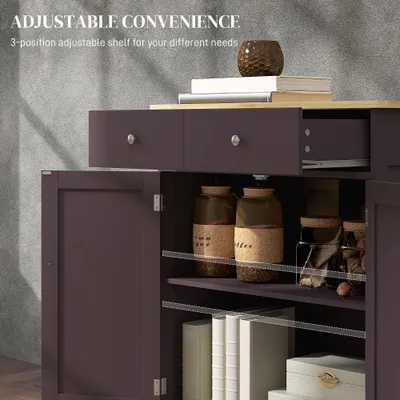 Kitchen Storage Cabinet, Sideboard Floor Cupboard with Solid Wood Top, Adjustable Shelf, and 2 Drawers, Coffee