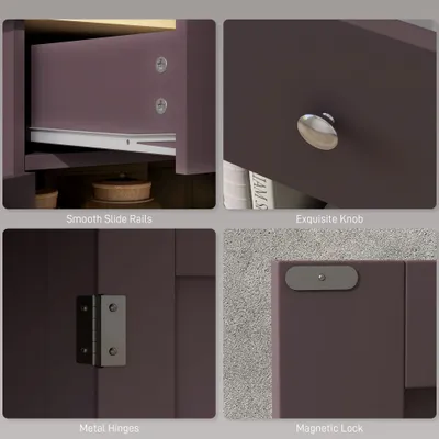 Kitchen Storage Cabinet, Sideboard Floor Cupboard with Solid Wood Top, Adjustable Shelf, and 2 Drawers, Coffee