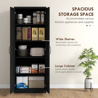 63" 2-Door Kitchen Pantry, Freestanding Cabinet with 2 Adjustable Shelves for Dining Room, Cinnamon Black Wood Grain