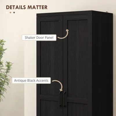 63" 2-Door Kitchen Pantry, Freestanding Cabinet with 2 Adjustable Shelves for Dining Room, Cinnamon Black Wood Grain