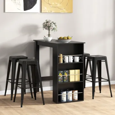 Modern Bar Table Counter Height Dining Table with 3 Storage Shelves for Kitchen, Dining Room, Living Room, Black