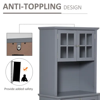 Elegant Buffet with Hutch, Kitchen Pantry Storage Cabinet with Framed Glass Door Drawer and Microwave Space, Gray