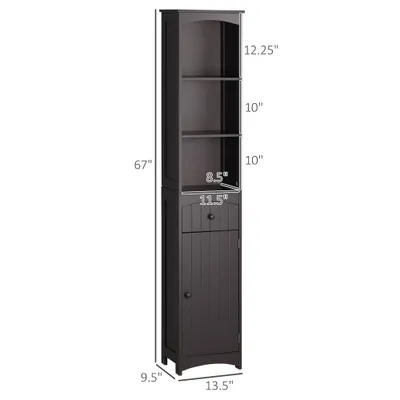 Bathroom Storage Cabinet, Free Standing Bathroom Storage Unit, Tall Linen Tower with 3-Tier Shelves and Drawer, Brown