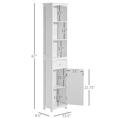 Bathroom Storage Cabinet, Free Standing Bathroom Storage Unit, Tall Linen Tower with 3-Tier Shelves and Drawer, White
