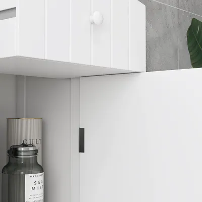 Bathroom Storage Cabinet, Free Standing Bathroom Storage Unit, Tall Linen Tower with 3-Tier Shelves and Drawer, White
