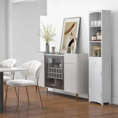 Bathroom Storage Cabinet, Free Standing Bathroom Storage Unit, Tall Linen Tower with 3-Tier Shelves and Drawer, White