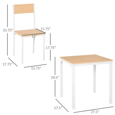 3-Piece Wooden Square Dining Table Set with 1 Table and 2 Chairs and Sturdy Metal Frame for Small Space, White
