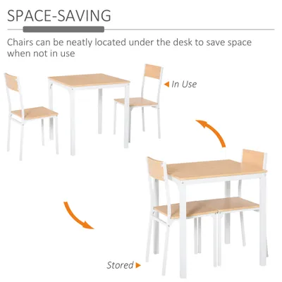 3-Piece Wooden Square Dining Table Set with 1 Table and 2 Chairs and Sturdy Metal Frame for Small Space, White