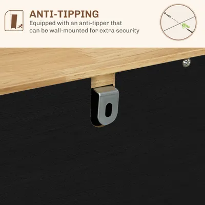Kitchen Storage Cabinet, Sideboard Floor Cupboard with Solid Wood Top, Adjustable Shelf, and 3 Drawers, Black Wood Grain
