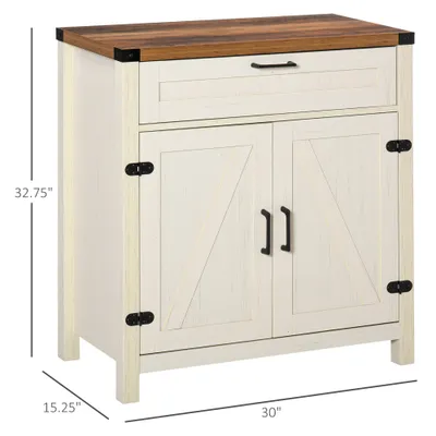 Modern Farmhouse Sideboard with Storage, Buffet Cabinet with 2 Barn Doors and Drawer for Dining Room, Distressed White