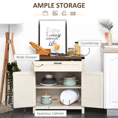 Modern Farmhouse Sideboard with Storage, Buffet Cabinet with 2 Barn Doors and Drawer for Dining Room, Distressed White