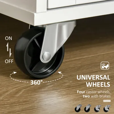 41" Modern Rolling Kitchen Island on Wheels, Utility Cart Storage Trolley with Rubberwood Top & Drawers, White