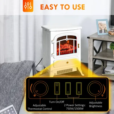موقد مدفأة، مدفأة كهربائية مزودة بلهب وحطب LED واقعيين، 725 واط/1450 واط، أبيض