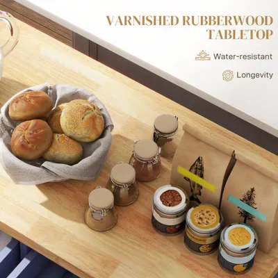 Kitchen Island on Wheels, Rolling Cart with Rubberwood Top, Spice Rack, Towel Rack and Drawers, Navy Blue