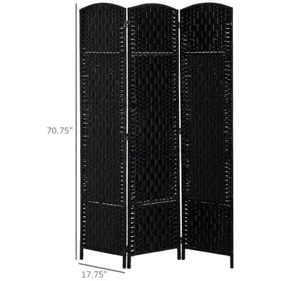 Room Divider 3 Panel, 6FT Tall Folding Privacy Screen, Freestanding Hand-Woven Partition for Room Separation with 360° Hinges, Paper Rope Diamond Weave, Black