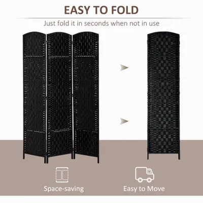Room Divider 3 Panel, 6FT Tall Folding Privacy Screen, Freestanding Hand-Woven Partition for Room Separation with 360° Hinges, Paper Rope Diamond Weave, Black