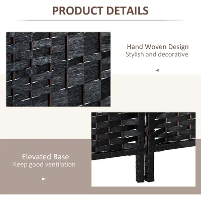 Room Divider 3 Panel, 6FT Tall Folding Privacy Screen, Freestanding Hand-Woven Partition for Room Separation with 360° Hinges, Paper Rope Diamond Weave, Black
