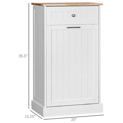 10 Gallon Tilt Out Trash Cabinet, Wooden Hidden Trash Can with Storage Drawer for Kitchen, Laundry Hamper Cabinet for Bathroom, White
