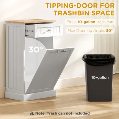 10 Gallon Tilt Out Trash Cabinet, Wooden Hidden Trash Can with Storage Drawer for Kitchen, Laundry Hamper Cabinet for Bathroom, White