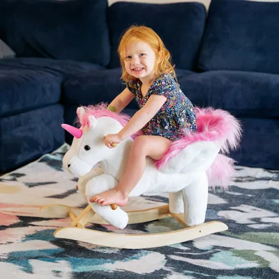 Unicorn Baby Rocking Horse Toy for Kids with Lullaby Song, Plush Ride on Horse with Heavy-Duty