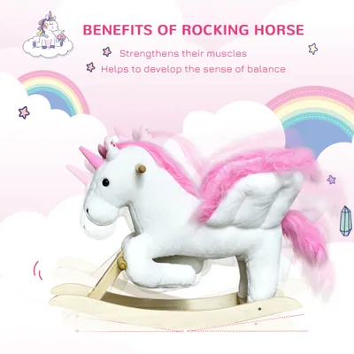 Unicorn Baby Rocking Horse Toy for Kids with Lullaby Song, Plush Ride on Horse with Heavy-Duty