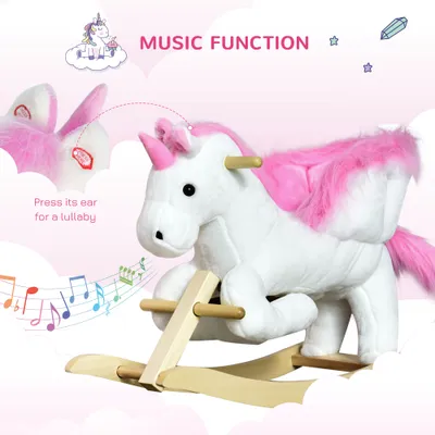 Unicorn Baby Rocking Horse Toy for Kids with Lullaby Song, Plush Ride on Horse with Heavy-Duty