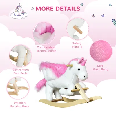 Unicorn Baby Rocking Horse Toy for Kids with Lullaby Song, Plush Ride on Horse with Heavy-Duty