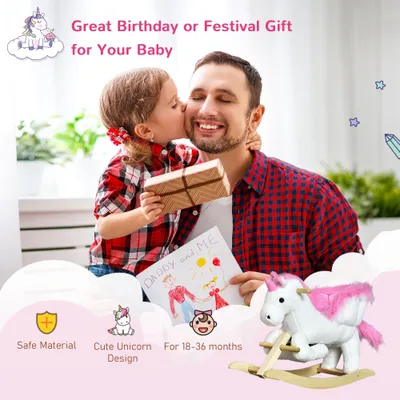 Unicorn Baby Rocking Horse Toy for Kids with Lullaby Song, Plush Ride on Horse with Heavy-Duty