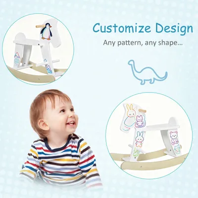 Wooden Rocking Horse Toddler Baby Ride-on Toys for Kids 1-3 Years with Classic Design & Solid Workmanship, White