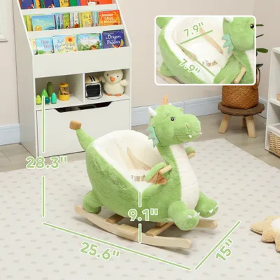Baby Rocking Horse, Kids Ride On Dragon Toy with Realistic Dragon Roar and Safety Belt for Kids 18–36 Months, Green