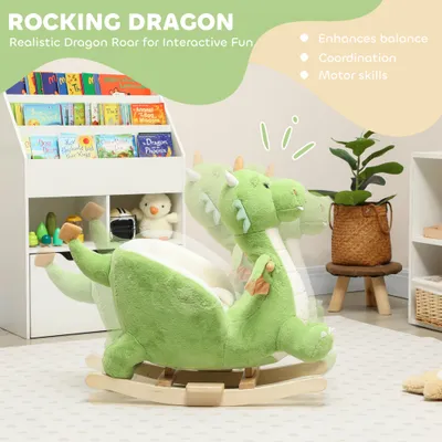 Baby Rocking Horse, Kids Ride On Dragon Toy with Realistic Dragon Roar and Safety Belt for Kids 18–36 Months, Green