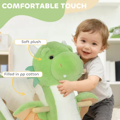 Baby Rocking Horse, Kids Ride On Dragon Toy with Realistic Dragon Roar and Safety Belt for Kids 18–36 Months, Green