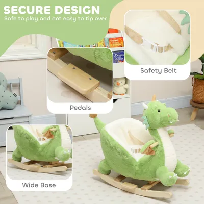 Baby Rocking Horse, Kids Ride On Dragon Toy with Realistic Dragon Roar and Safety Belt for Kids 18–36 Months, Green