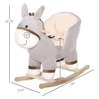 Kids Rocking Chair, Plush Ride On Rocking Horse Donkey with Sound, Wood Base Seat, Safety