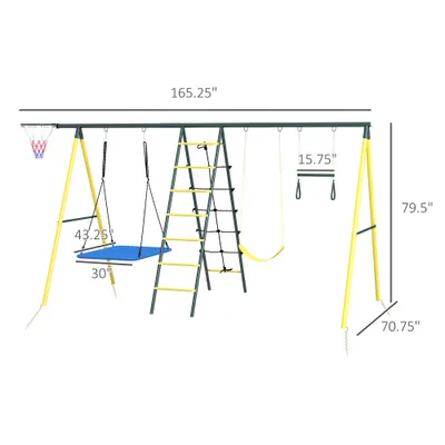 Metal Swing Set for Backyard 5 in 1 Design Holds up to 440 lbs. for Ages 3-8, Yellow