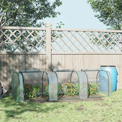 9.7 L x 3 W x 2.5 H Portable Tunneled Greenhouse with 3 Zippered Doors, Water/UV Fighting PVC Cover