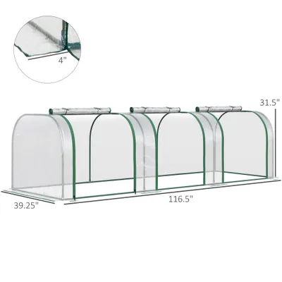 9.7 L x 3 W x 2.5 H Portable Tunneled Greenhouse with 3 Zippered Doors, Water/UV Fighting PVC Cover