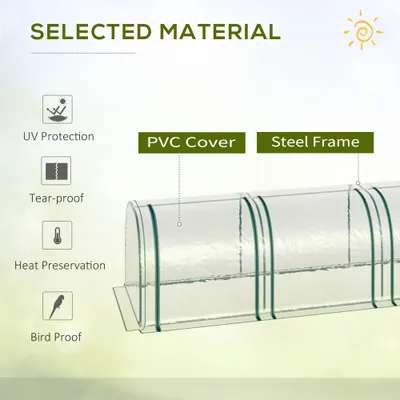 9.7 L x 3 W x 2.5 H Portable Tunneled Greenhouse with 3 Zippered Doors, Water/UV Fighting PVC Cover