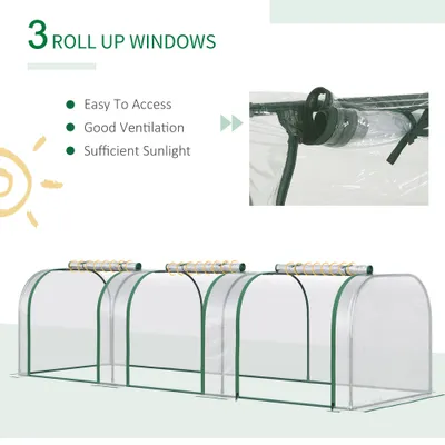 9.7 L x 3 W x 2.5 H Portable Tunneled Greenhouse with 3 Zippered Doors, Water/UV Fighting PVC Cover