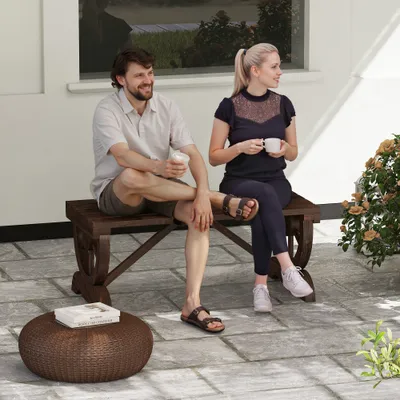 2-Person Wooden Garden Bench, Outdoor Wagon Wheel Porch Bench for Backyard Garden, Support 550 LBS, Rustic Country Style Patio Furniture, Brown